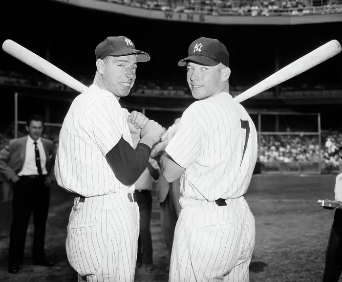 Framed Print : Joe Dimaggio & Mickey Mantle Posing Framed Print : Joe Dimaggio & Mickey Mantle Posing
