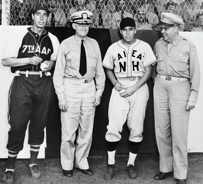 Framed Print : Joe DiMaggio and Pee Wee Reese at Army-Navy Baseball Game Framed Print : Joe DiMaggio and Pee Wee Reese at Army-Navy Baseball Game
