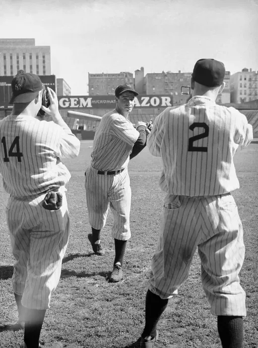 Framed Print : Joe DiMaggio Being Photographed During Practice Framed Print : Joe DiMaggio Being Photographed During Practice