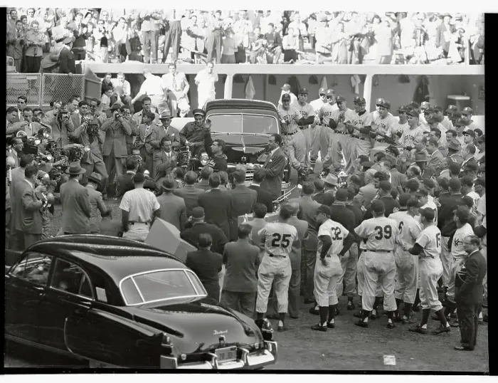 Framed Print : Joe DiMaggio Receiving His Gift of an Automobile Framed Print : Joe DiMaggio Receiving His Gift of an Automobile