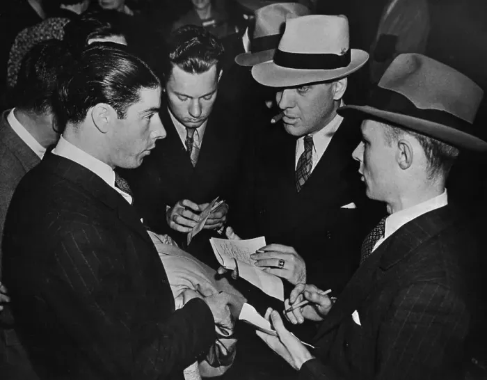 Framed Print : Joe DiMaggio with Reporters Framed Print : Joe DiMaggio with Reporters