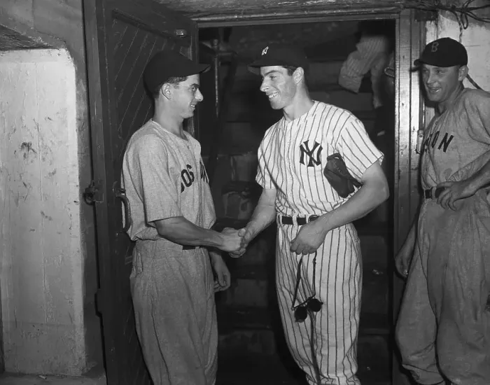 Framed Print : Joe DiMaggio Shaking Hands with His Brother Dominick Framed Print : Joe DiMaggio Shaking Hands with His Brother Dominick