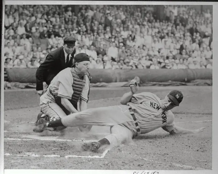 Framed Print : Joe DiMaggio Sliding Past Catcher Framed Print : Joe DiMaggio Sliding Past Catcher