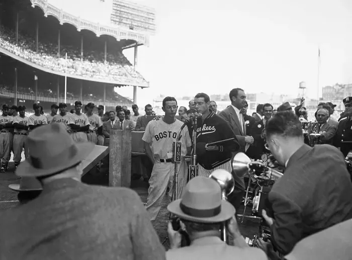 Framed Print : Joe DiMaggio Speaking with Arm Around Brother Framed Print : Joe DiMaggio Speaking with Arm Around Brother