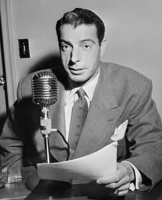Framed Print : Joe DiMaggio Speaking at Microphone Framed Print : Joe DiMaggio Speaking at Microphone