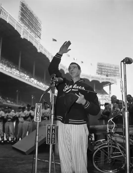Framed Print : Joe Dimaggio Speaking At Yankee Stadium