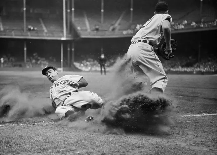 Framed Print : Joe DiMaggio Being Tagged Out at Base Framed Print : Joe DiMaggio Being Tagged Out at Base