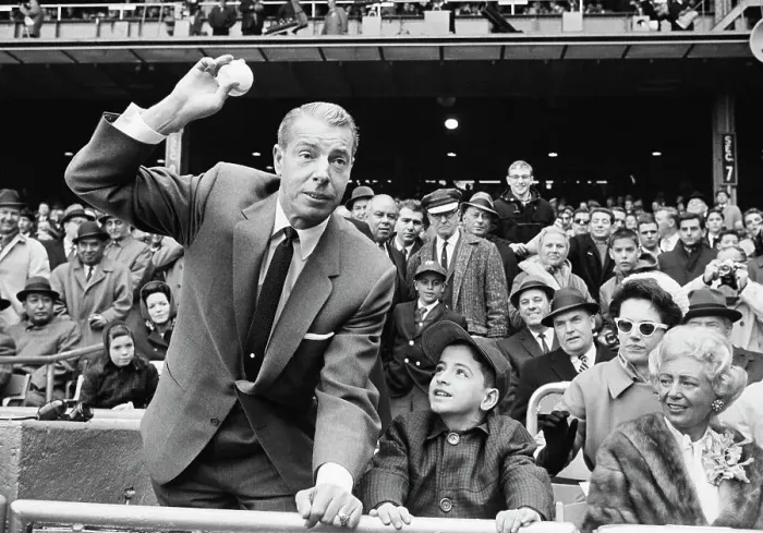 Framed Print : Joe Dimaggio Tossing out Ball on Opening Day Framed Print : Joe Dimaggio Tossing out Ball on Opening Day