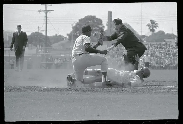 Framed Print : Joe Foy Tagging Out Tommy McCraw