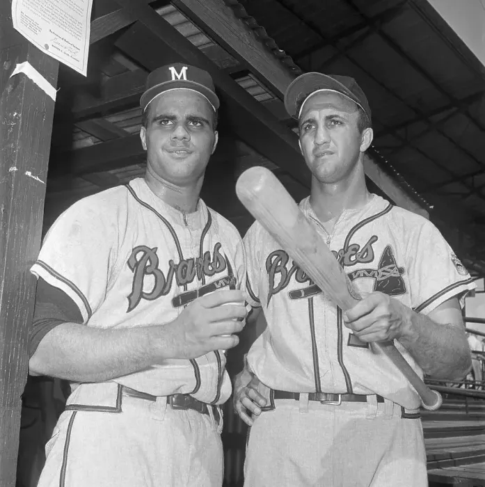 Framed Print : Joe And Frank Torre Pose with Bat Framed Print : Joe And Frank Torre Pose with Bat