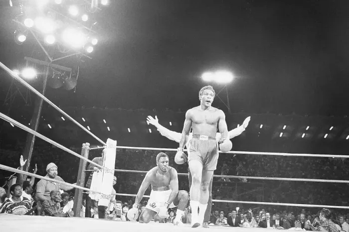 Framed Print : Joe Frazier and George Foreman in Boxing Ring