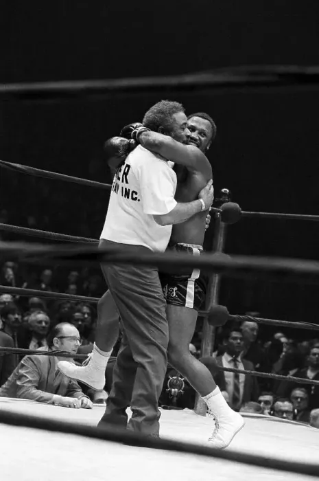 Framed Print : Joe Frazier Hugging Manager In Ring Framed Print : Joe Frazier Hugging Manager In Ring