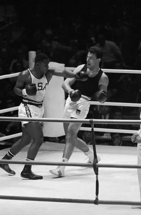 Framed Print : Joe Frazier Throws Punch at Hans Huber Framed Print : Joe Frazier Throws Punch at Hans Huber