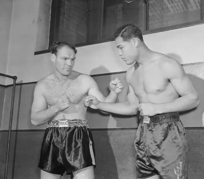 Framed Print : Joe Louis and Clarence Red Burman in Opposing Poses Framed Print : Joe Louis and Clarence Red Burman in Opposing Poses