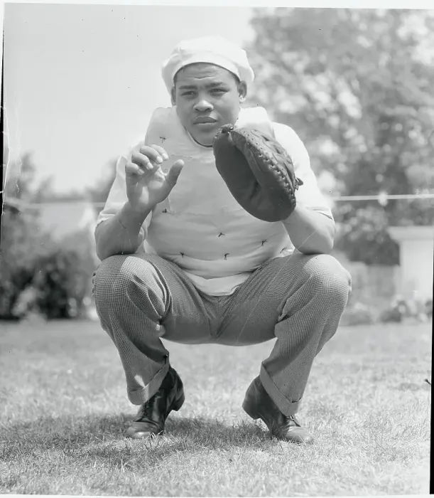 Framed Print : Joe Louis Wearing Baseball Catcher Equipment Framed Print : Joe Louis Wearing Baseball Catcher Equipment