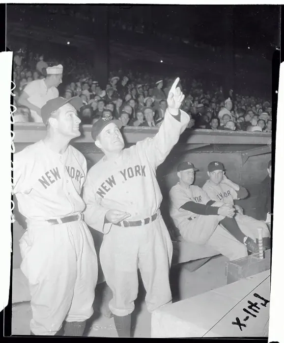 Framed Print : Joe McCarthy Pointing to Sky with Lou Gehrig Framed Print : Joe McCarthy Pointing to Sky with Lou Gehrig