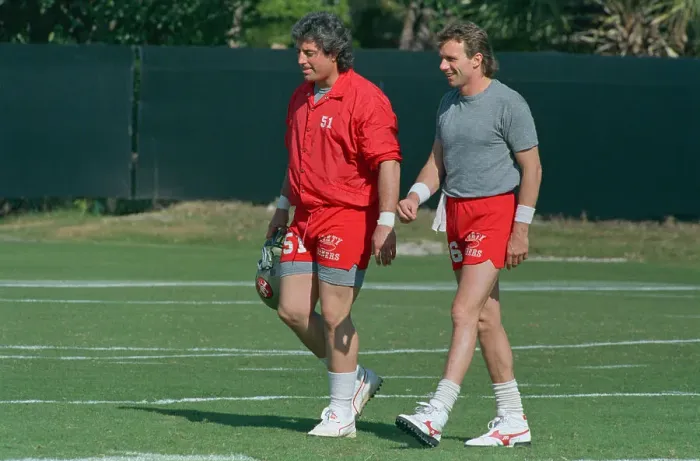 Framed Print : Joe Montana and Randy Cross on Practice Field Framed Print : Joe Montana and Randy Cross on Practice Field