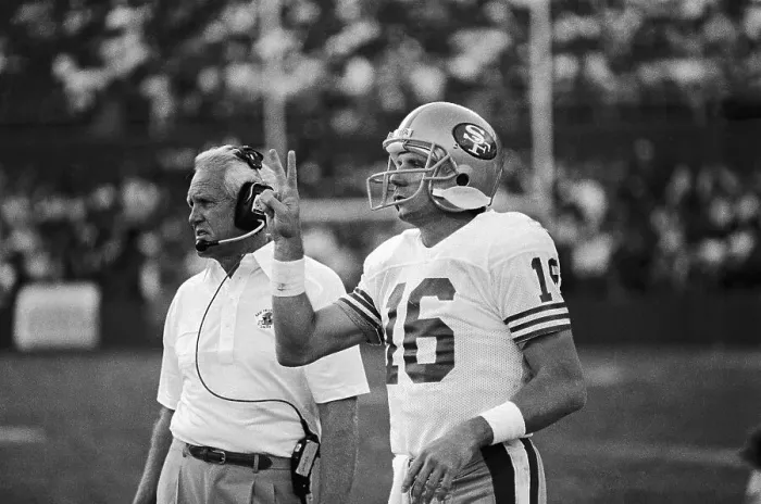 Framed Print : Joe Montana Signalling Play from Sidelines Framed Print : Joe Montana Signalling Play from Sidelines