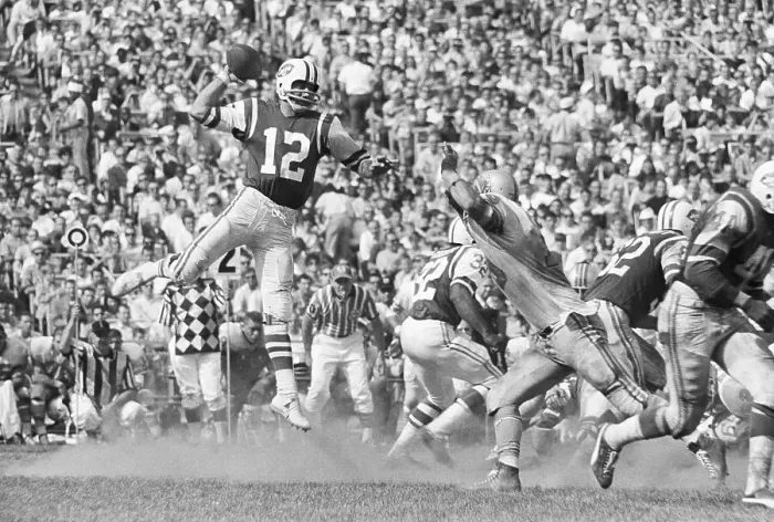 Framed Print : Joe Namath Leaps to Throw Pass Framed Print : Joe Namath Leaps to Throw Pass