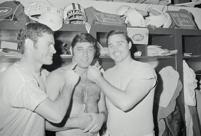 Framed Print : Joe Namath and Teammates in Locker Room Framed Print : Joe Namath and Teammates in Locker Room