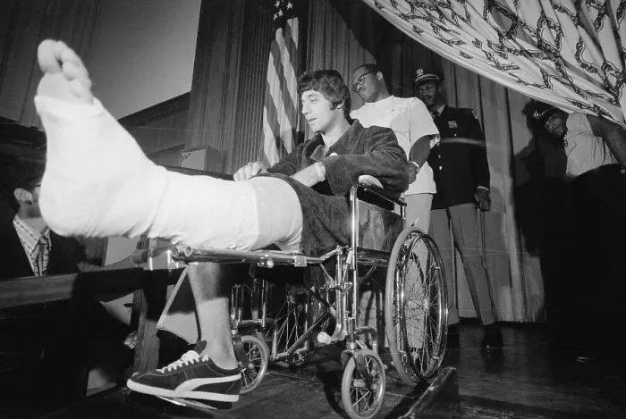 Framed Print : Joe Namath In Wheelchair Cast On Leg Framed Print : Joe Namath In Wheelchair Cast On Leg