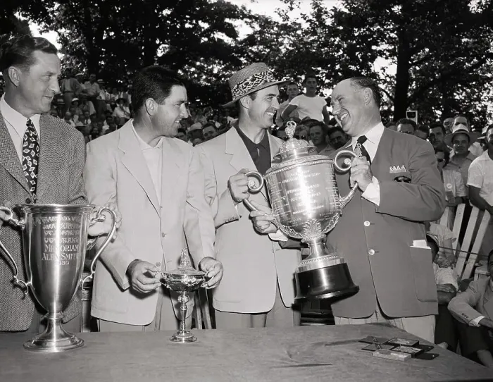 Framed Print : Joe Novak, Sam Snead and Johnny Palmer with Trophies Framed Print : Joe Novak, Sam Snead and Johnny Palmer with Trophies