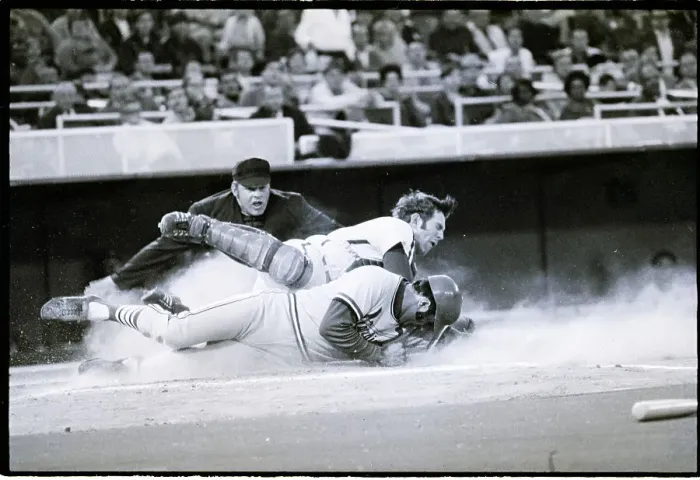 Framed Print : Joe Torre Slides Under Catcher Tim Mcgarver