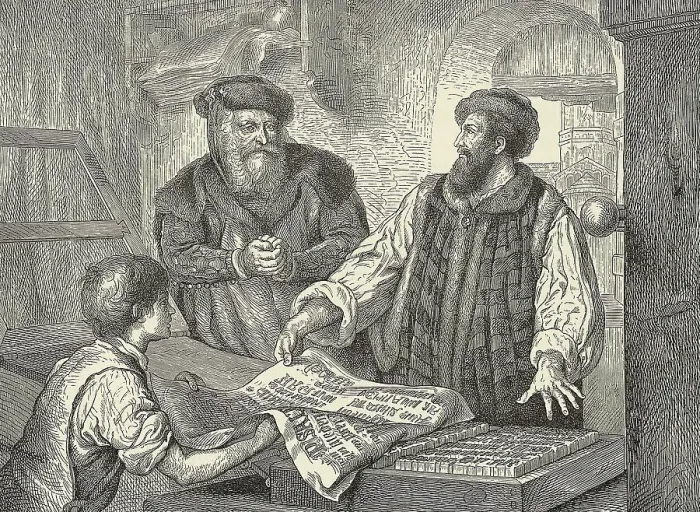 Framed Print : Johann Gutenberg Shows First Proofs