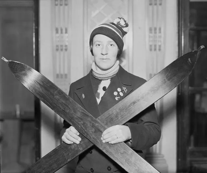 Framed Print : Johanna Kolstad Posing with Skis Framed Print : Johanna Kolstad Posing with Skis