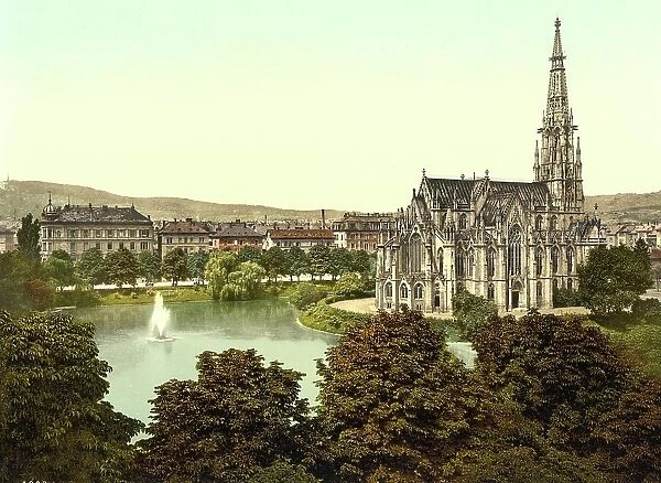 The Johannes Church in Stuttgart, Baden-Wuerttemberg, Germany, Historic, digitally restored reproduction of a photochrome print from the 1890s