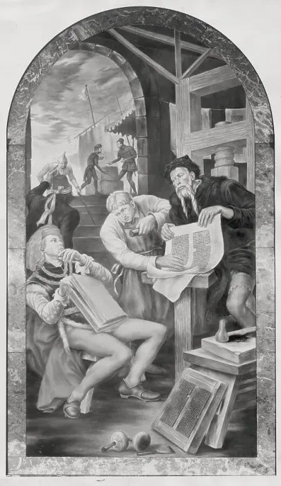 Framed Print : Johannes Gutenberg with Associates Framed Print : Johannes Gutenberg with Associates