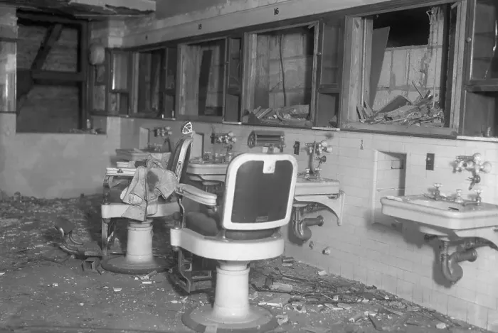 Framed Print : John the Barber's Subway Shop Bombed Framed Print : John the Barber's Subway Shop Bombed
