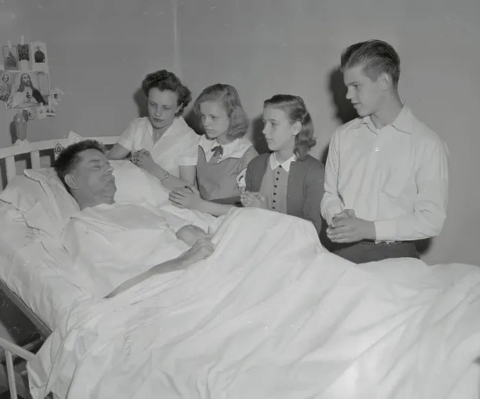 Framed Print : John Brookhouse in Coma with Family at Bedside Framed Print : John Brookhouse in Coma with Family at Bedside