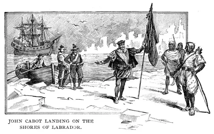 Framed Print : John Cabot landing on the shores of Labrador 1892