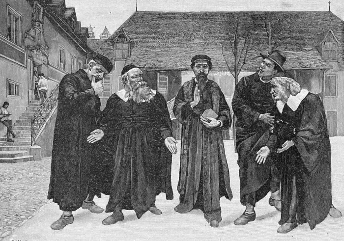 Framed Print : John Calvin and Followers Spreading Ideologies Framed Print : John Calvin and Followers Spreading Ideologies