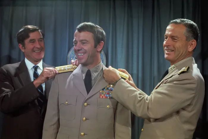 Framed Print : John Chafee Pinning Admiral's Boards onto Alan B. Shepard Jr