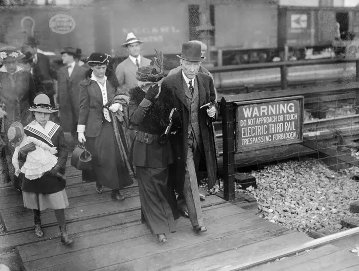 Framed Print : John D. Rockefeller and Lucy Spelman Posing by Train Framed Print : John D. Rockefeller and Lucy Spelman Posing by Train