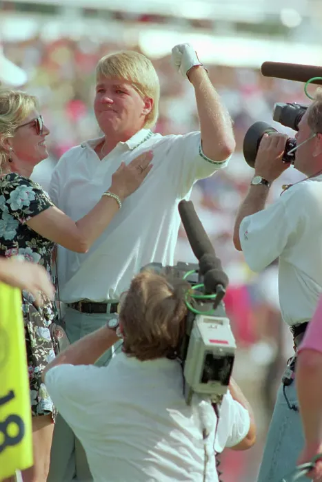 Framed Print : John Daly Celebrating Win with Fiance Framed Print : John Daly Celebrating Win with Fiance