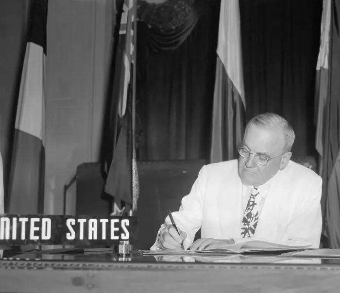 Framed Print : John Dulles Singing Asia Treaty