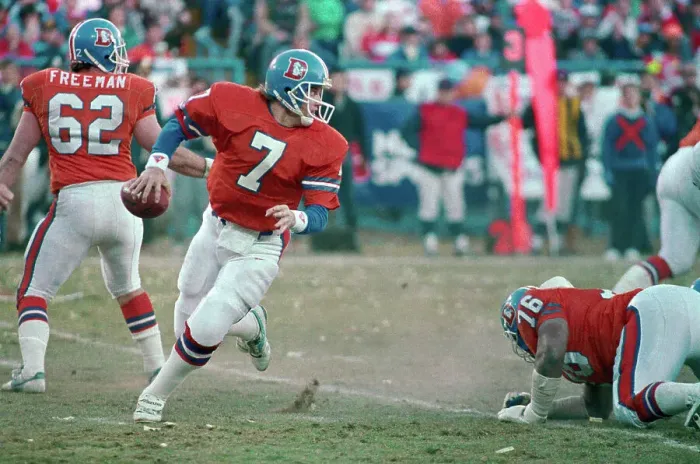 Framed Print : John Elway Preparing to Pass Football