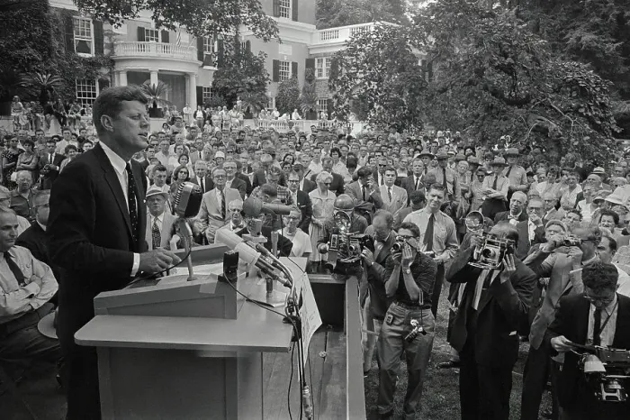 Framed Print : John F Kennedy Addressing Crowd Framed Print : John F Kennedy Addressing Crowd