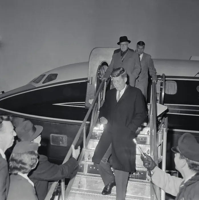 Framed Print : John F. Kennedy on Airplane Steps Framed Print : John F. Kennedy on Airplane Steps