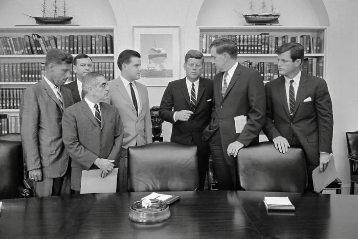 Framed Print : John F Kennedy Conferring with Democratic Senators