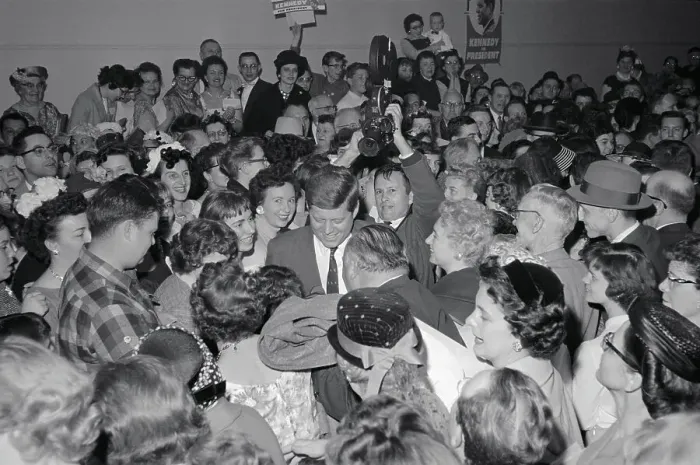 Framed Print : John F. Kennedy with Large Crowd