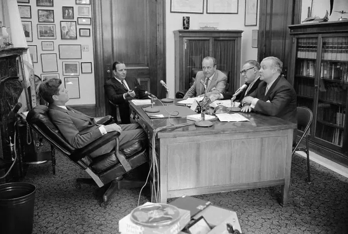 Framed Print : John F. Kennedy Meeting with the Press Framed Print : John F. Kennedy Meeting with the Press