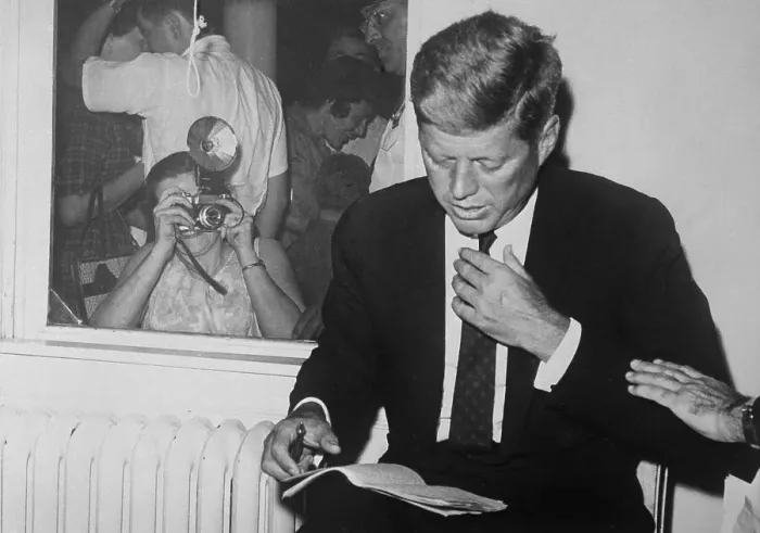 Framed Print : John F. Kennedy Being Photographed by Female Fan Framed Print : John F. Kennedy Being Photographed by Female Fan