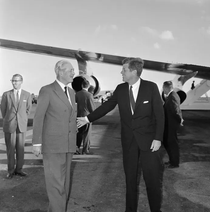 Framed Print : John F. Kennedy Saying Goodbye to Harold Macmillan at Airport Framed Print : John F. Kennedy Saying Goodbye to Harold Macmillan at Airport