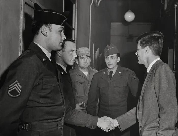 Framed Print : John F Kennedy Shaking Hands with Soldiers Framed Print : John F Kennedy Shaking Hands with Soldiers