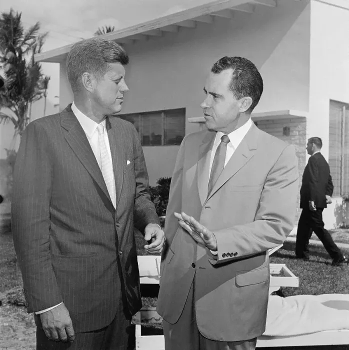 Framed Print : John F. Kennedy Speaking with Richard Nixon Framed Print : John F. Kennedy Speaking with Richard Nixon