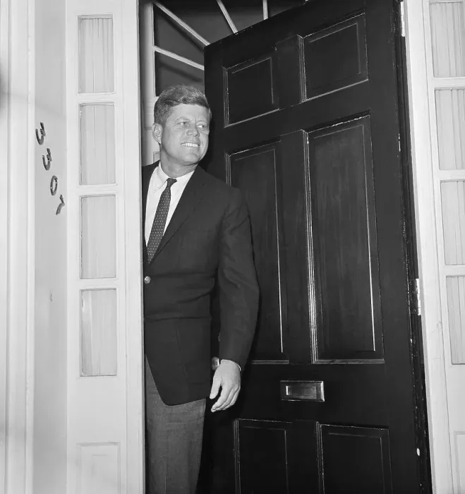 Framed Print : John F. Kennedy Standing in Doorway Framed Print : John F. Kennedy Standing in Doorway